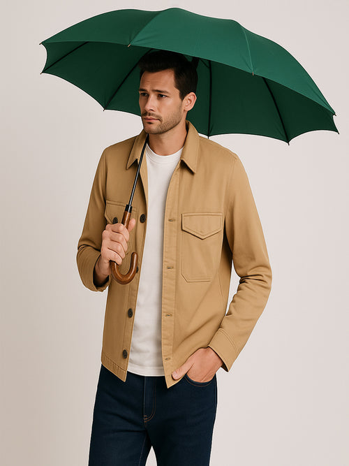 The Cotton Polished Maple Handle Umbrella Racing Green