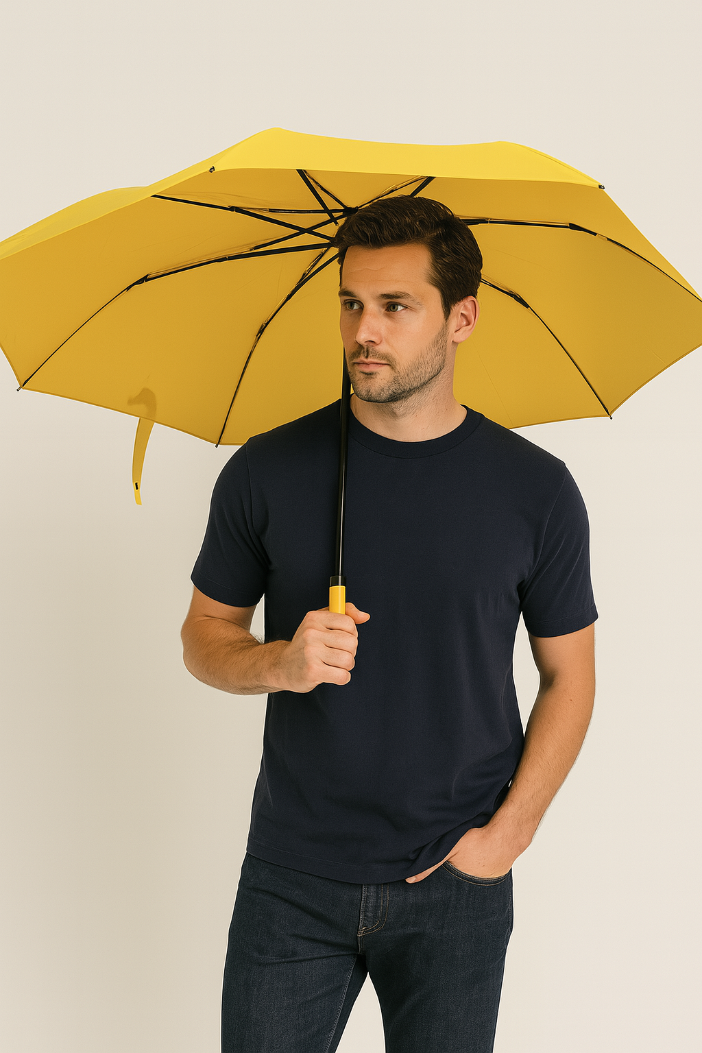 The Cotton® Straight Black & Silver Metal handle Umbrella- Aesthetic Yellow The Cotton- Yellow Straight Black & Silver Metal handle Umbrella