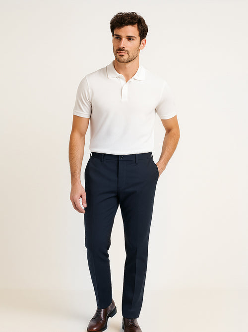 SLIM FIT ITALIAN COTTON CHINO TROUSERS – NAVY