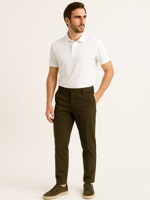 SLIM FIT ITALIAN COTTON CHINO TROUSERS – OLIVE GREEN