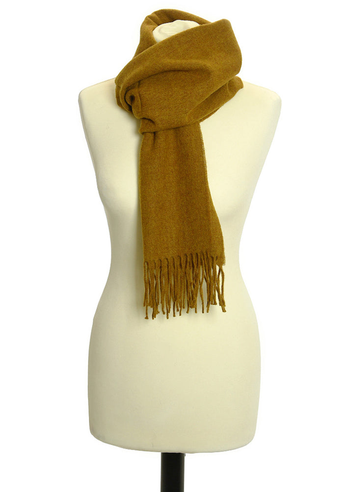 Herringbone Made In England Lambswool Fringe Scarf | Chestnut golden brown scarf made in uk