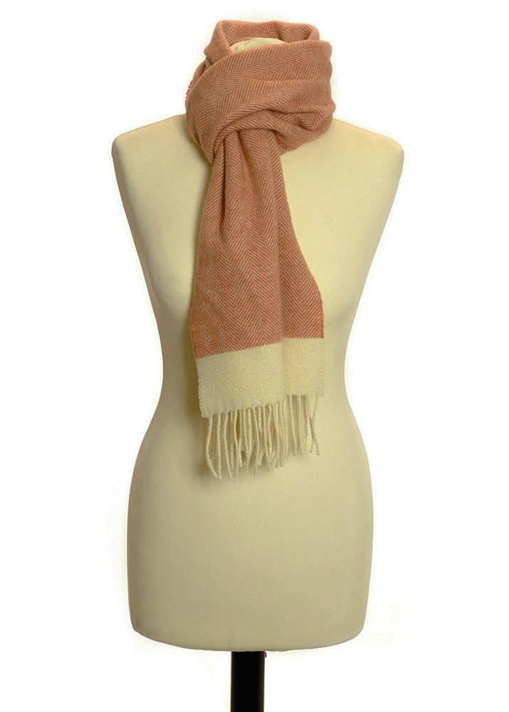Soft Brown Herringbone Lambswool Fringe Scarf made in UK scarves for men - soft brown colour - The Cotton