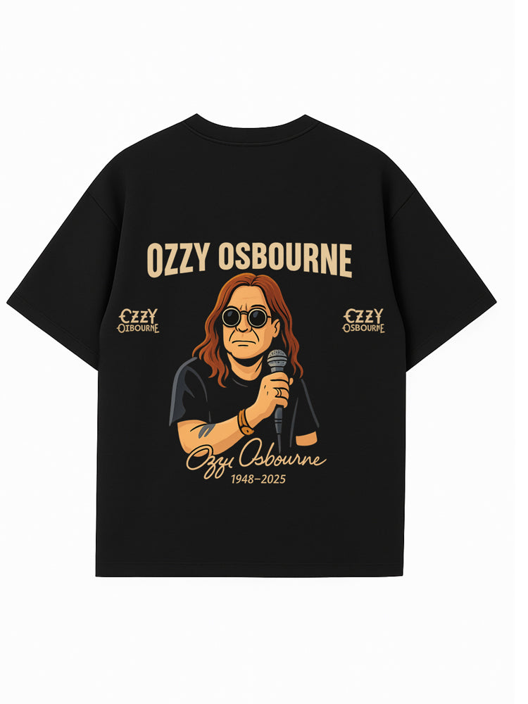 Back of the Ozzy Osbourne T-shirt featuring tour dates and distressed print style