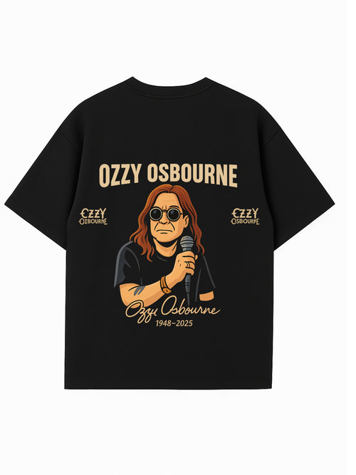 Back of the Ozzy Osbourne T-shirt featuring tour dates and distressed print style