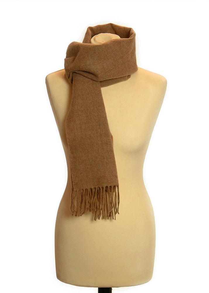 Herringbone Made In England Lambswool Fringe Scarf | sandy Brown made in UK scarves for men - sandy brown colour - The Cotton