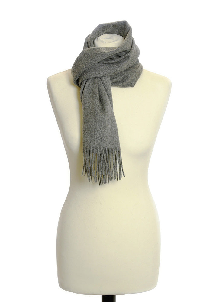 Herringbone Lambswool Made In England Fringe Scarf | Silver Gray made in UK scarves for men - silver grey colour - The Cotton