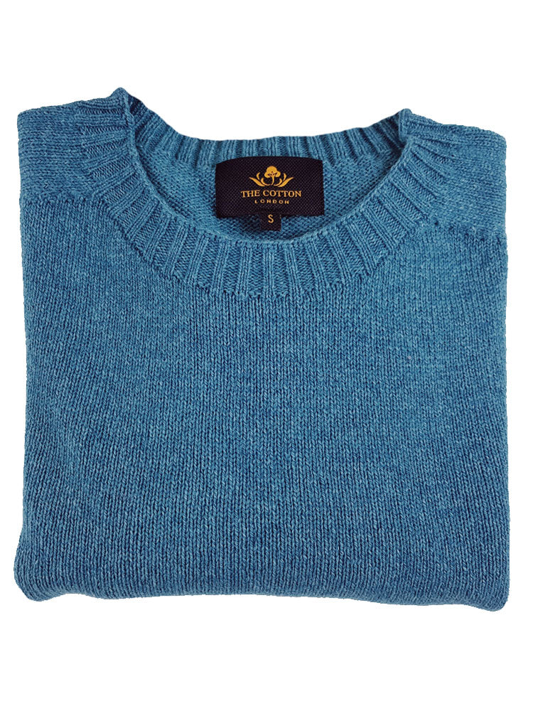 Wool X Cotton Blend Crew Neck Jumper - Kingfisher Wool X Cotton Blend Crew Neck Jumper - Kingfisher