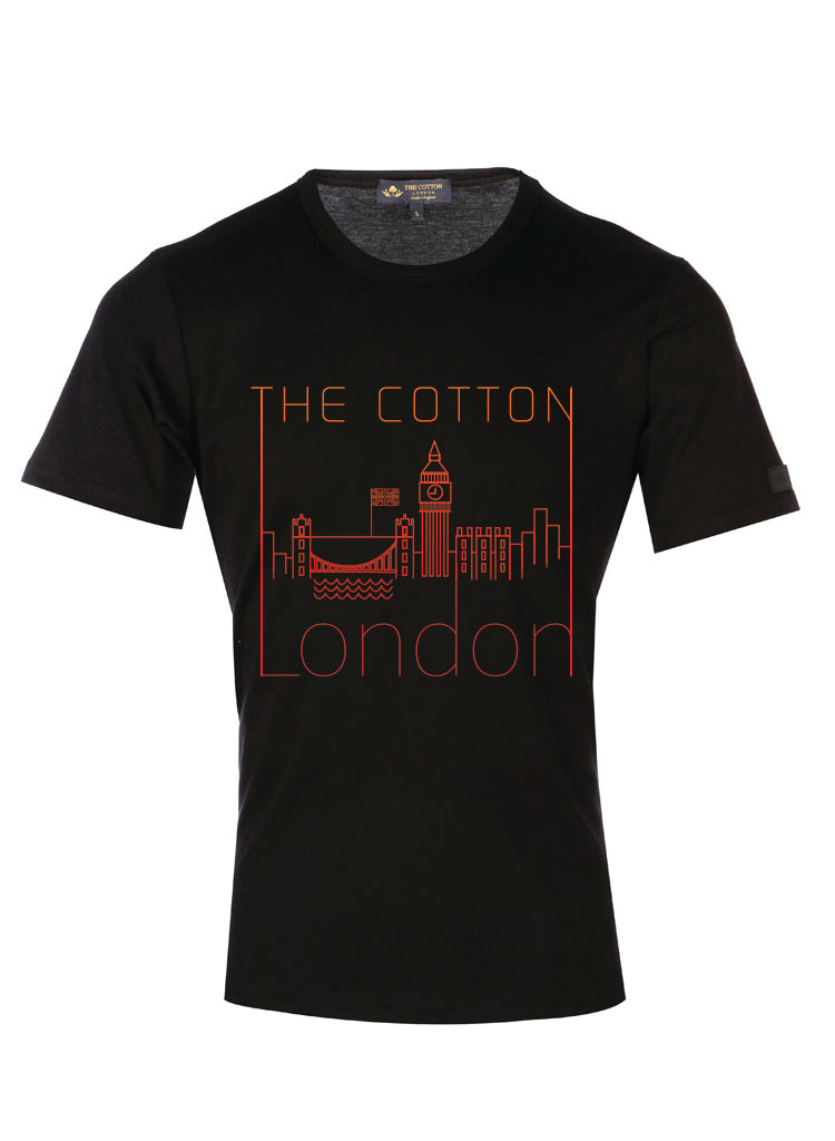 TCL London City Silhouettes Black T-shirt London city silhouettes printed on a cotton Black T-shirt with red accent.