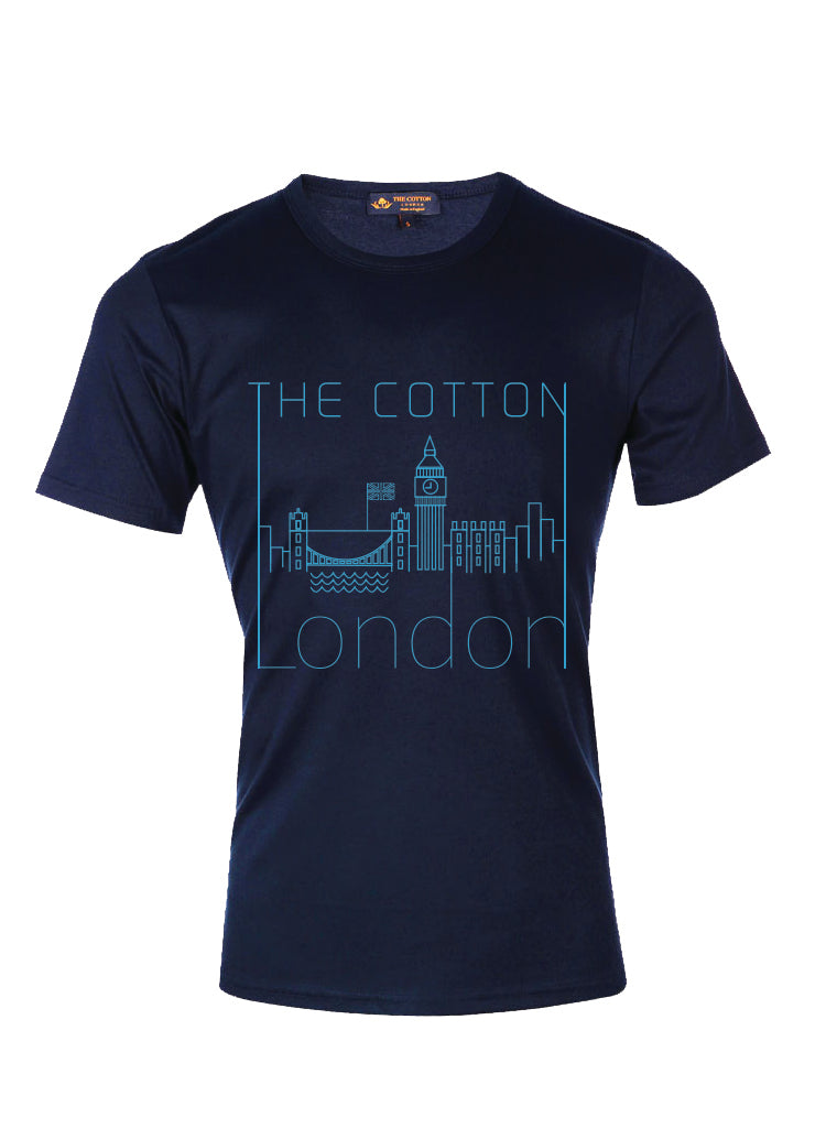 TCL London City Silhouettes Navy T-shirt London city silhouettes printed on a cotton Navy T-shirt with turquoise accent.