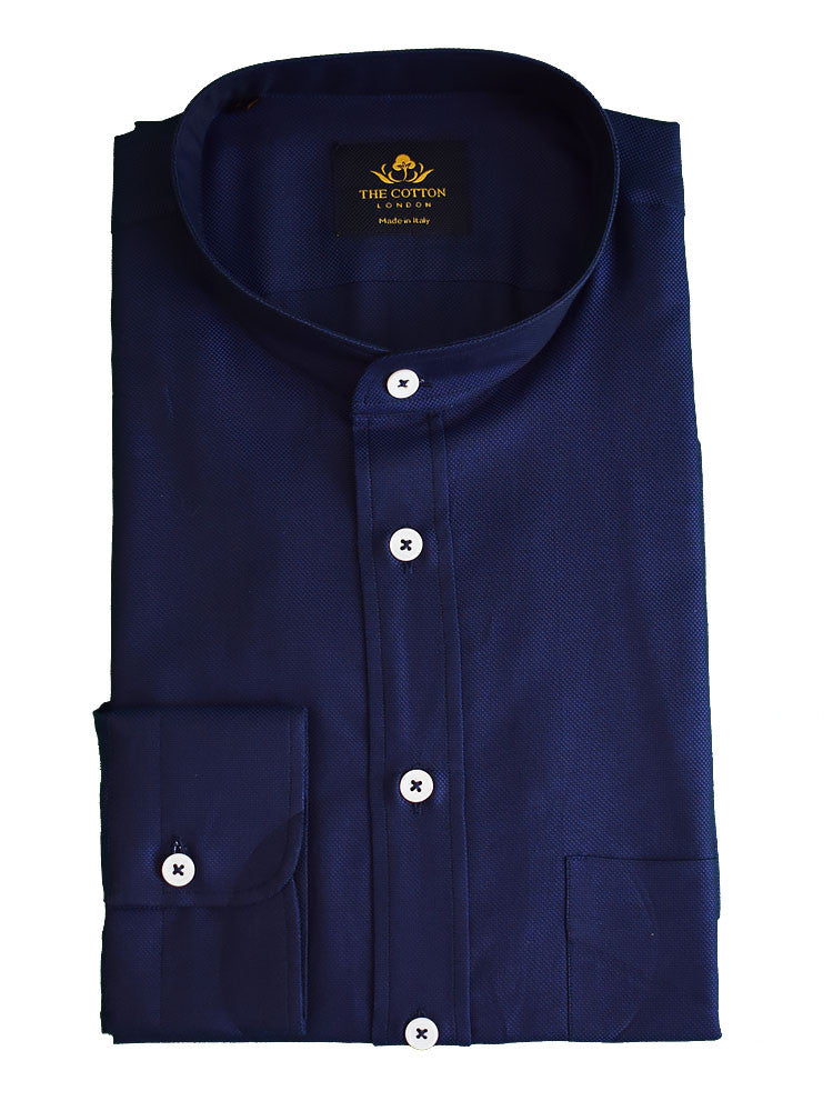 Canclini Navy Marine Band Collar Shirt Navy marine smart-casual shirt in Canclini Oxford fabric