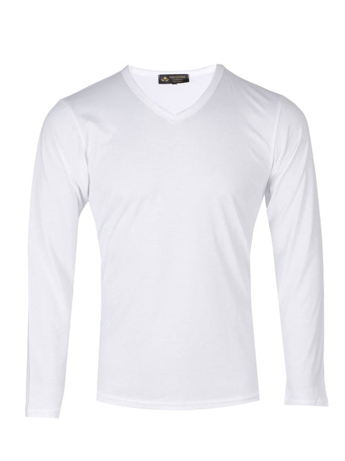Supima cotton Long Sleeve V Neck - White t-shirt