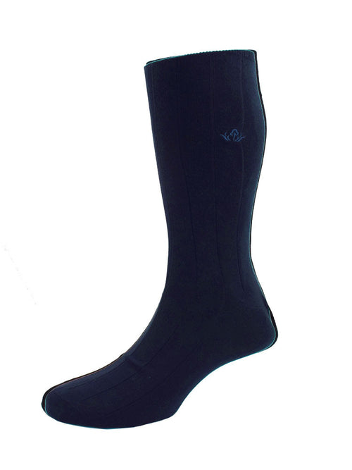 Broad ribbed luxurious Sea Island Cotton socks - Navy