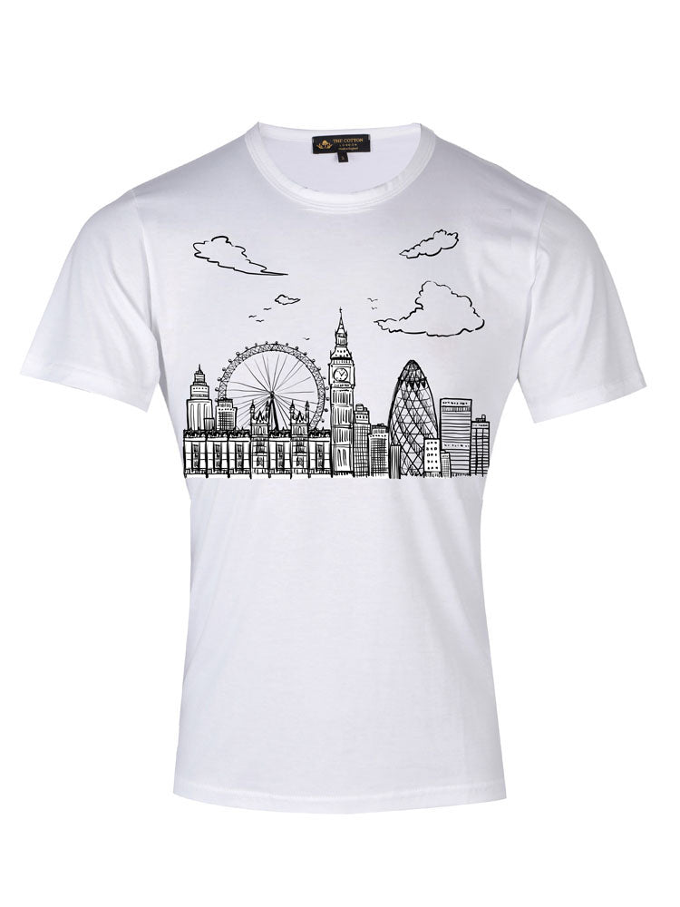 TCL London City Theme White T-shirt TCL Supima Cotton Graphic Slogan London Cityline T-shirt