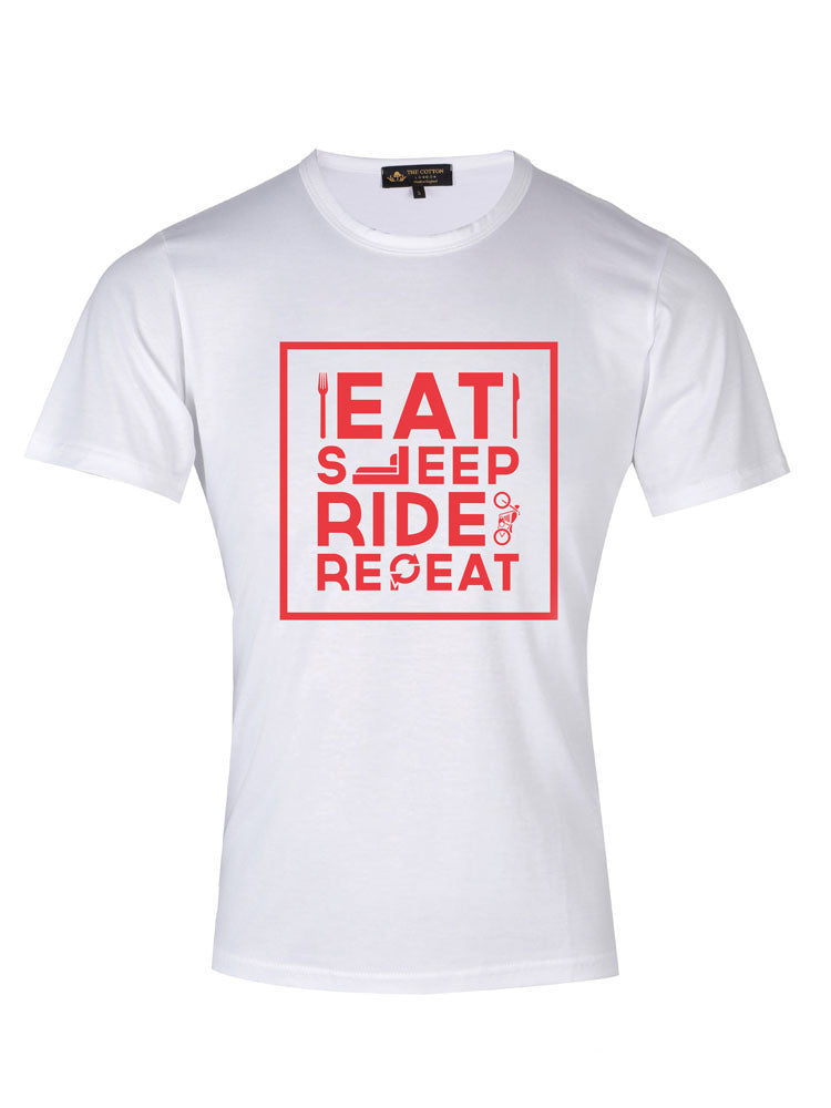 TCL Eat Sleep Ride Repeat Slogan White T-shirt TCL Supima Cotton Graphic Slogan T-shirt
