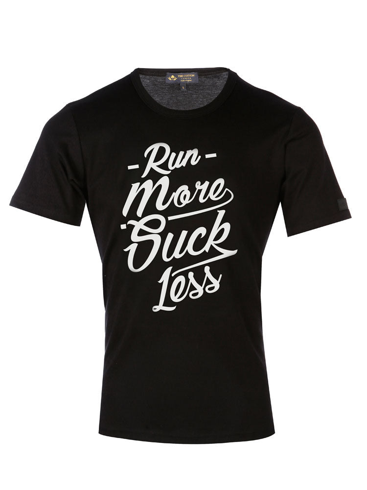 TCL Run More Suck Less Slogan Black T-shirt TCL Supima Cotton Graphic 'Run more' Slogan Black T-shirt