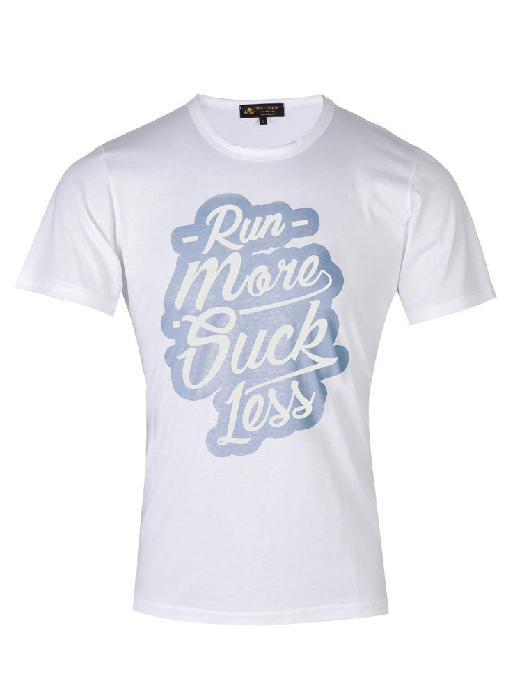 TCL Run More Suck Less Slogan White T-shirt TCL Supima Cotton Graphic 'Run More' Slogan White T-shirt