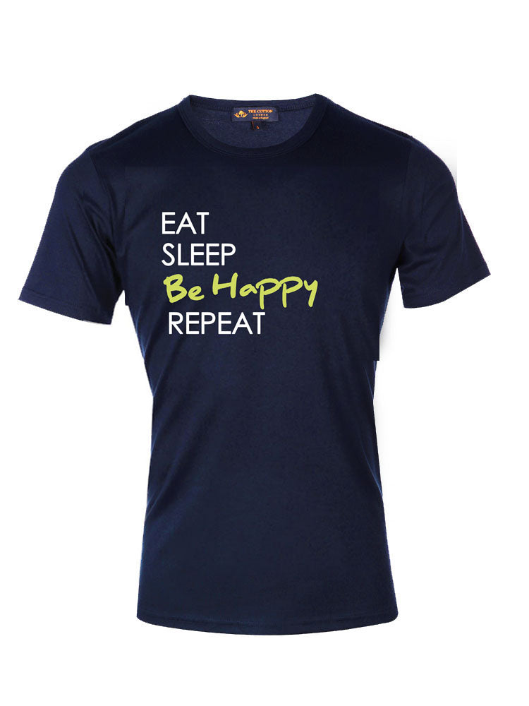 TCL Eat Sleep Be Happy Repeat Slogan Navy T-shirt Supima Cotton Graphic 'Eat Sleep Repeat' Slogan T-shirt