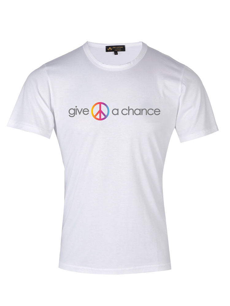 TCL Give Peace a Chance Slogan White T-shirt TCL Supima Cotton Graphic Slogan Peace T-shirt