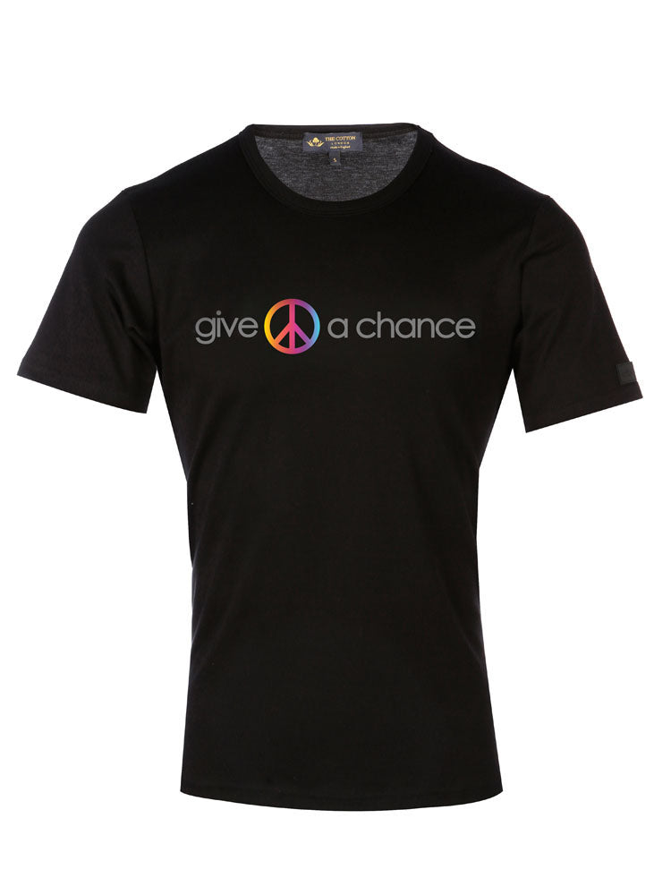 TCL Give Peace a Chance Slogan Black T-shirt TCL Supima Cotton Graphic Slogan T-shirt Peace