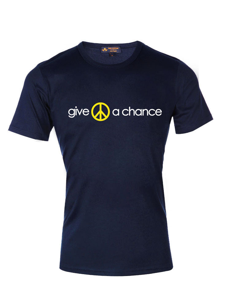TCL Give Peace a Chance Slogan Navy & Yellow T-shirt TCL Supima Cotton Graphic Slogan T-shirt