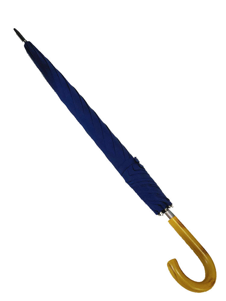 The Cotton - French Navy Crook Wooden Handle Umbrella - 01