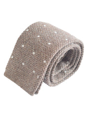 Compact weave pindot cotton knitted tie -Brown