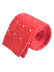 Compact weave pindot cotton knitted tie - Red