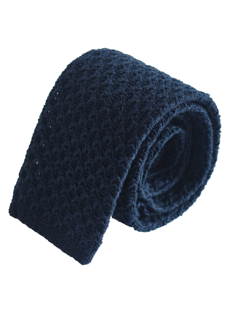 OPEN WEAVE PLAIN KNITTED TIE – NAVY Raised texture open weave plain cotton knitted tie - Navy