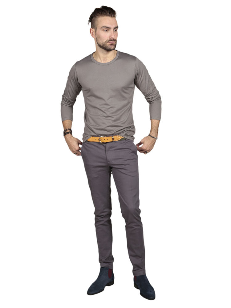 Long Sleeve Crew Neck - Grey Model wearing Long Sleeve Crew Neck - Grey Supima T-shirt