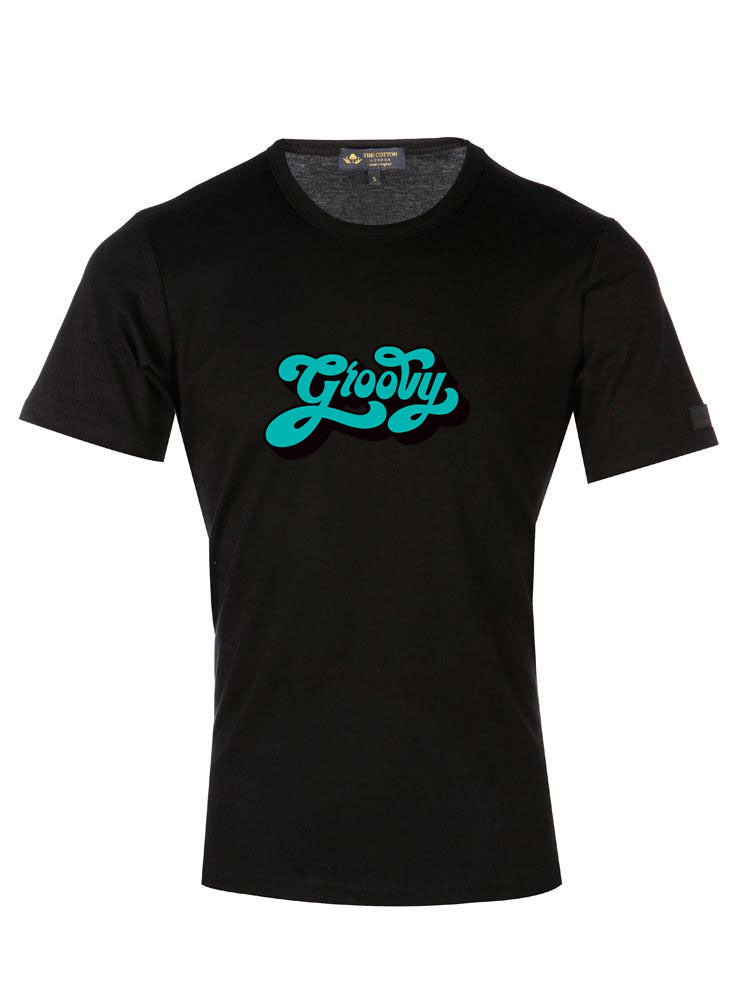 'Groovy' Retro Style Text Black T-Shirt Groovy Retro Text T Shirt