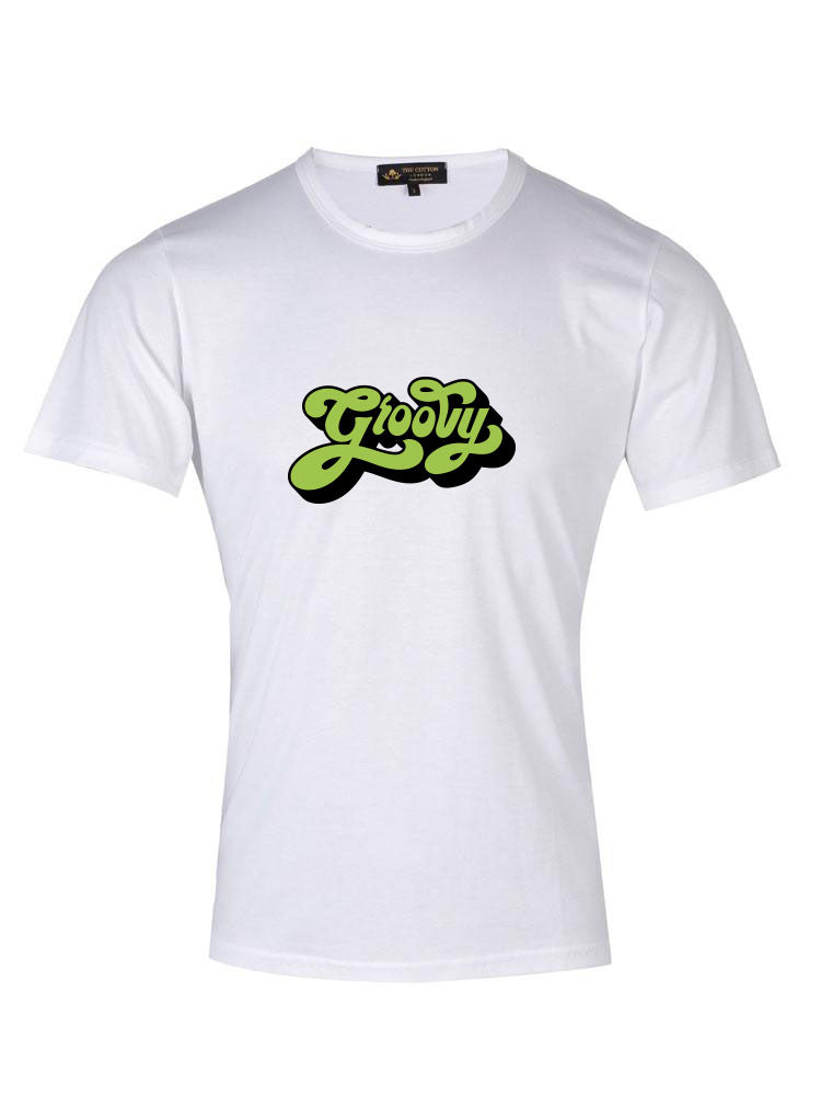 'Groovy' Retro Style Text White T-Shirt Groovy Retro Text T Shirt