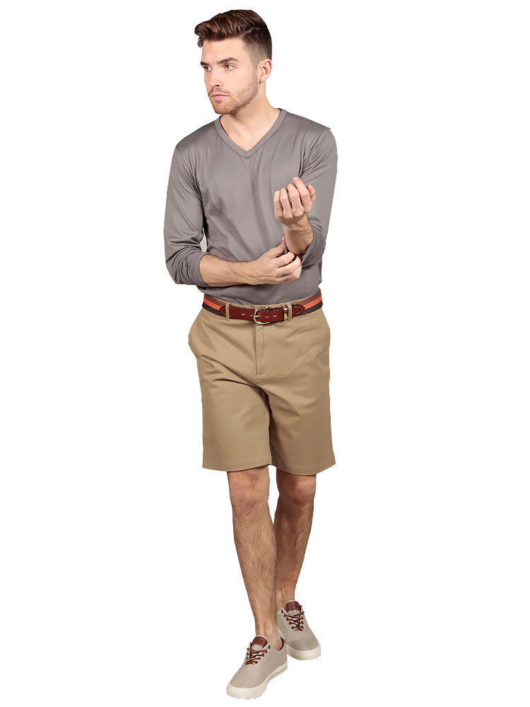 Long Sleeve V Neck - Grey Model wearing Supima cotton Long Sleeve V Neck - Grey t-shirt