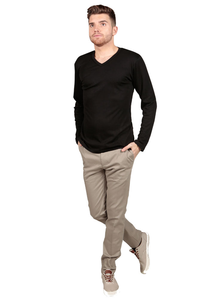 Long Sleeve V Neck - Black Model wearing Supima cotton Long Sleeve V Neck - Black t-shirt
