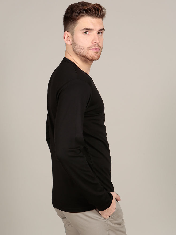 Supima cotton Long Sleeve V Neck - Black t-shirt