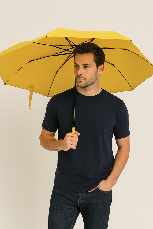 The Cotton- Yellow Straight Black & Silver Metal handle Umbrella