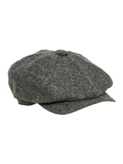Grey herringbone tweed baker boy hat