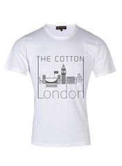 London city silhouettes printed on a cotton White T-shirt with black accent.
