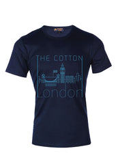 London city silhouettes printed on a cotton Navy T-shirt with turquoise accent.