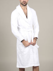 Model wearing Turkish cotton bathrobe