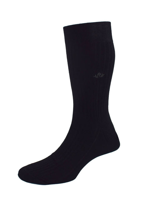 NARROW RIBBED COTTON LISLE TAILORED SOCKS - BLACK