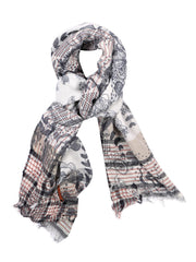 FLORAL COTTON BLEND SCARF – GREY