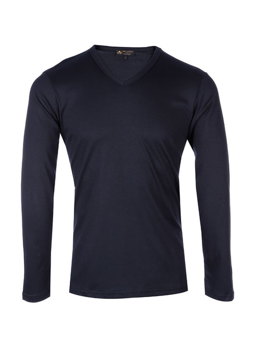 Supima cotton Long Sleeve V Neck - Navy t-shirt