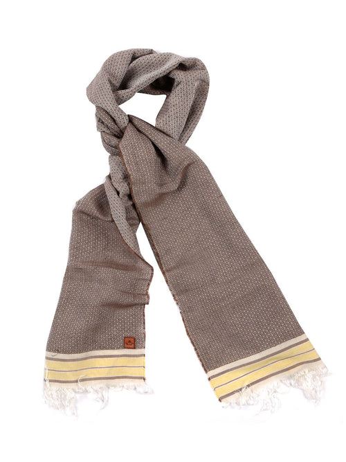PINSTRIPE COTTON BLEND SCARF – BROWN & WHITE