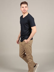 Model wearing Supima cotton Short Sleeve V Neck - Grey t-shirt