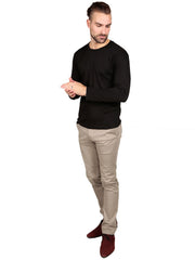 Model wearing Long Sleeve Crew Neck - Black Supima T-shirt