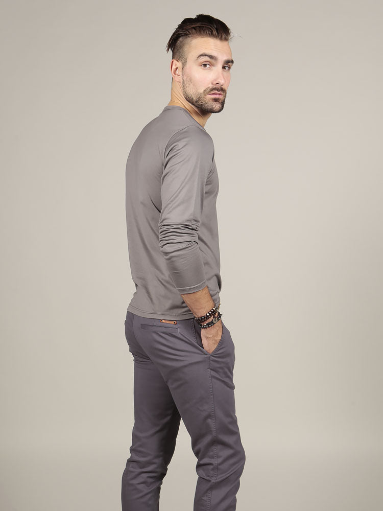 Side view of grey cotton t-shirt