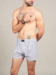 STRIPED COTTON BOXERS - GREY