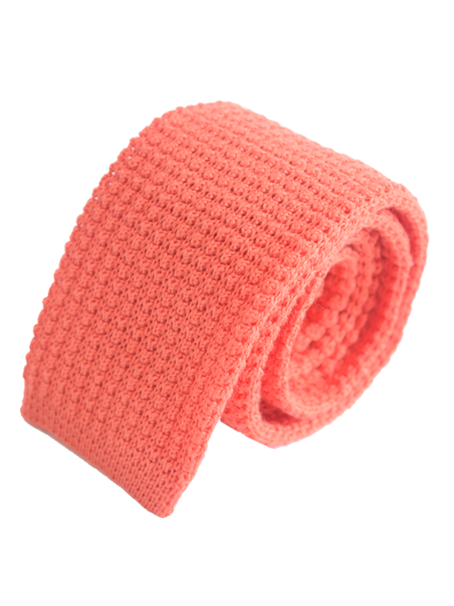 Raised texture open weave plain cotton knitted tie - Orange