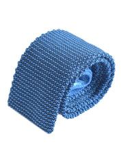 Diagonal square weave plain cotton knitted tie - Navy