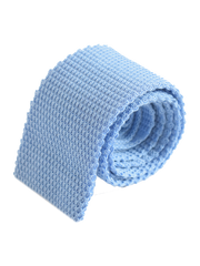 Diagonal square weave plain cotton knitted tie - Sapphire blue